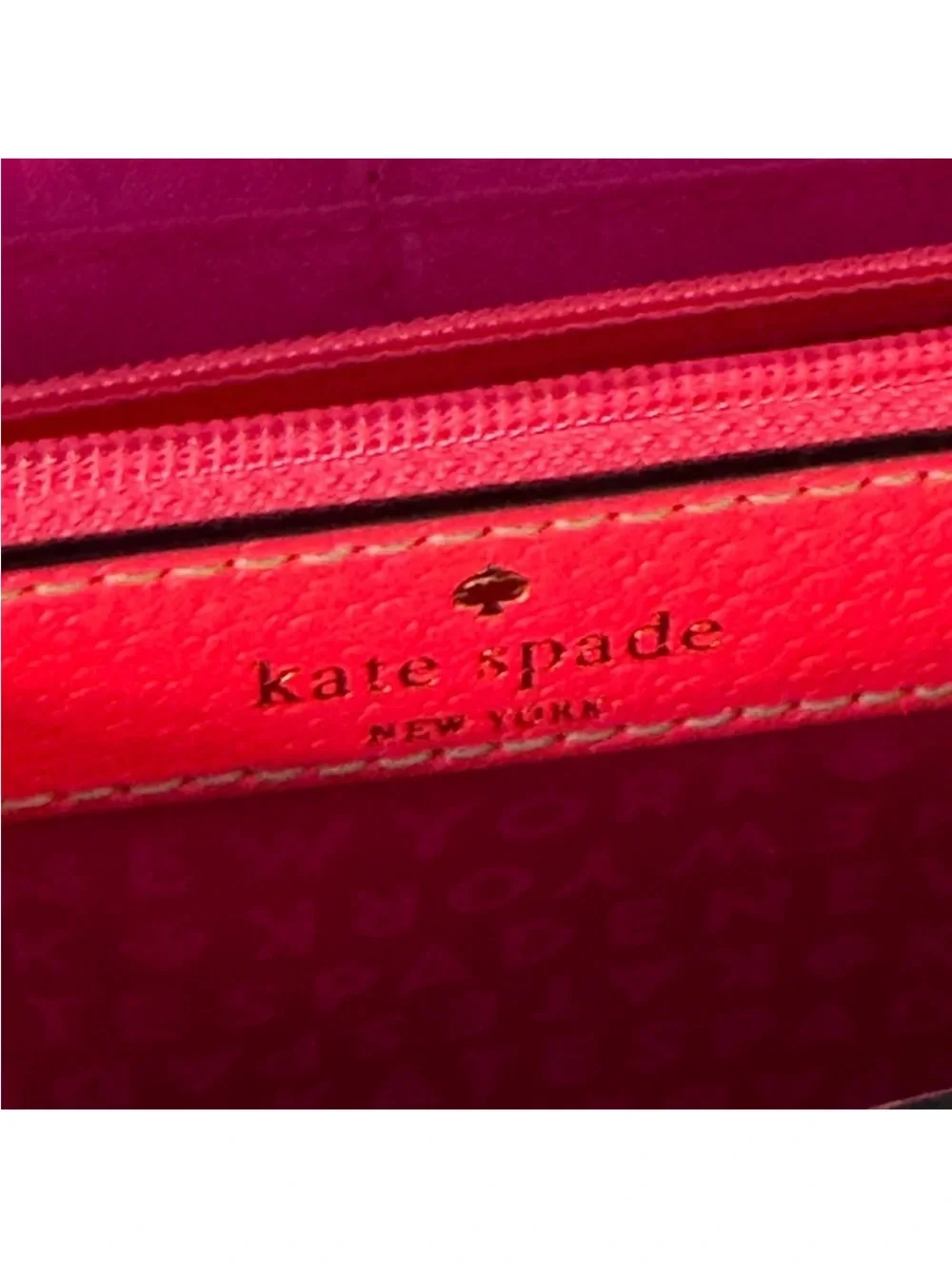 Kate Spade Wellesley Crossbody Wallet On Chain Red Coral Pebbled Leather - GUC